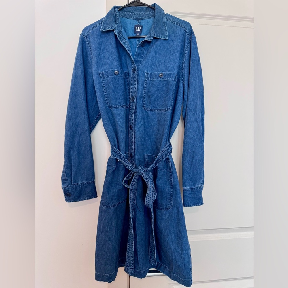 GAP Blue Denim Shirt Dress with Tie Belt